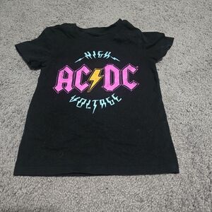 AC/DC Kids Black Tee with Pink and Blue Graphics